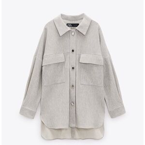 Zara Women Oversized Jacket‎ Size L Long Sleeves Button Down Light Gray Color